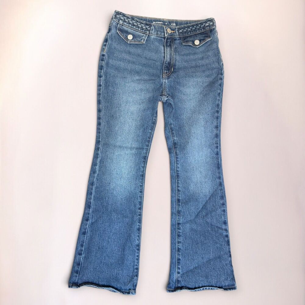 Old Navy Girls Size 12 High Rise Flare Jeans Blue Denim Stretch Boho